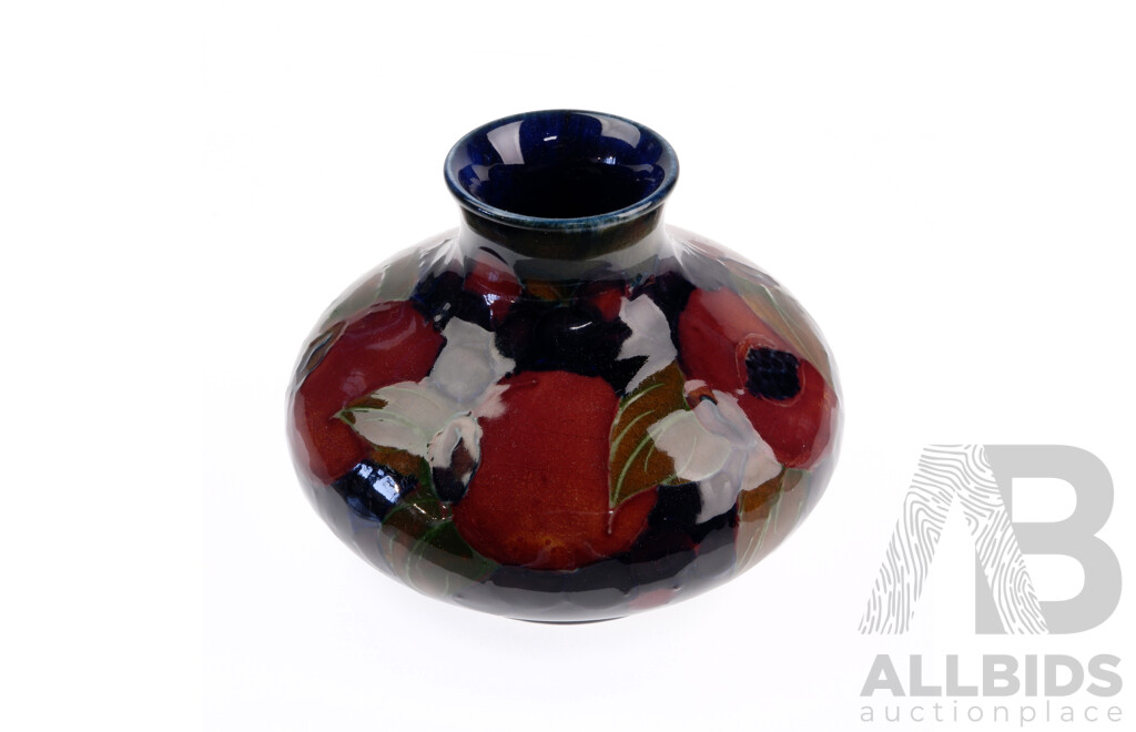 Antique Moorcroft Porcelain Vase with Hand Painted Pomegranate Pattern by William Moorcroft