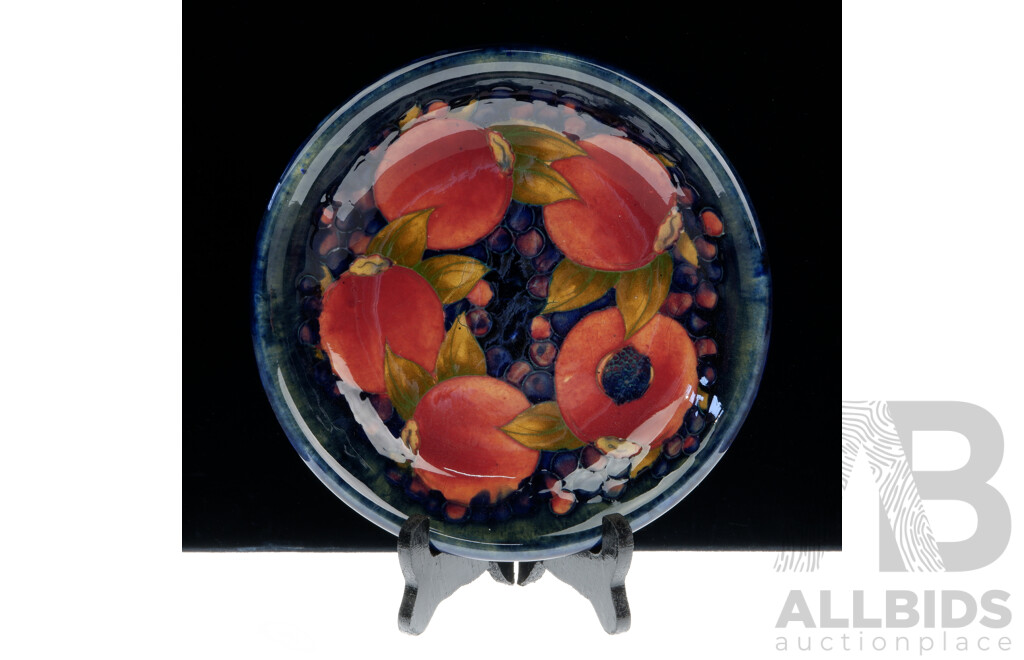 Antique Moorcroft Porcelain Plate with Hand Painted Pomegranate Pattern by William Moorcroft