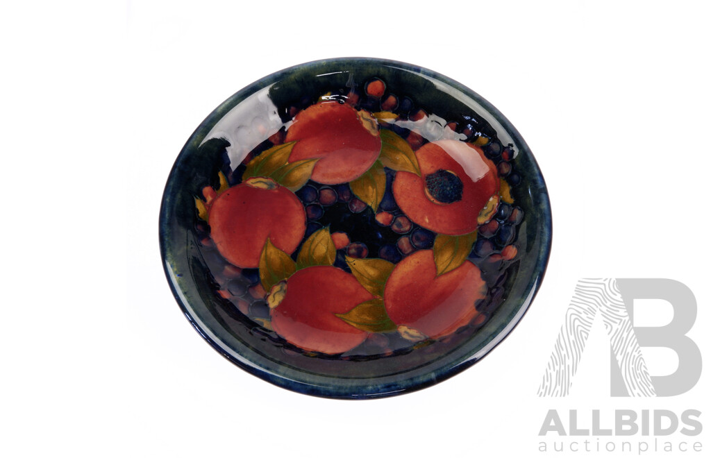 Antique Moorcroft Porcelain Plate with Hand Painted Pomegranate Pattern by William Moorcroft