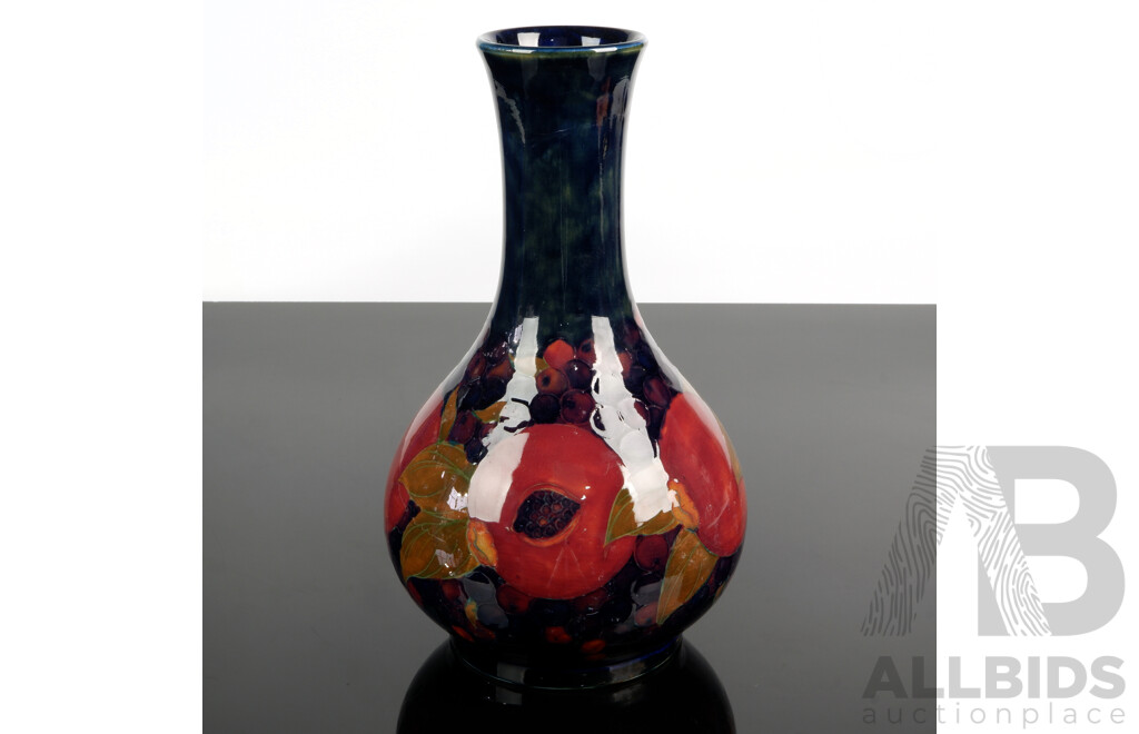 Large Antique Moorcroft Porcelain Vase with Hand Painted Pomegranate Pattern by William Moorcroft