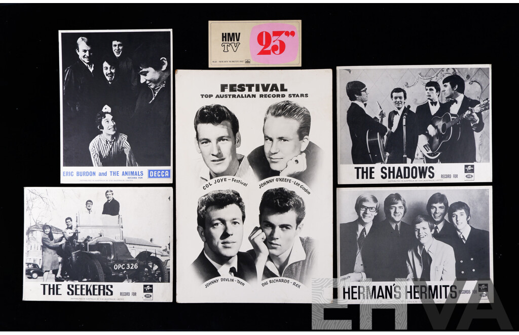 Selection of Vintage Music Promotional Posters Featuring - Eric Burdon and the Animals; the Shadows; Herman's Hermits; the Seekers; and Festival Top Australian Record Stars...