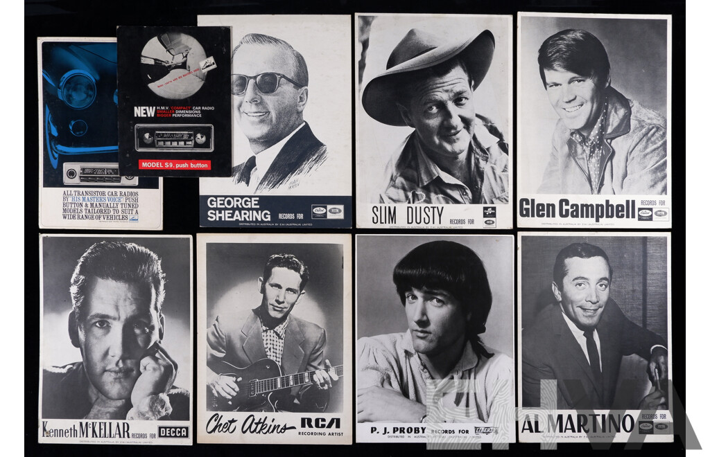 Selection of Vintage Music Promotional Posters Featuring - Slim Dusty; Glenn Campbell & More, All c1950s, Ink on Cardboard, 50 x 39 cm (largest) (9)