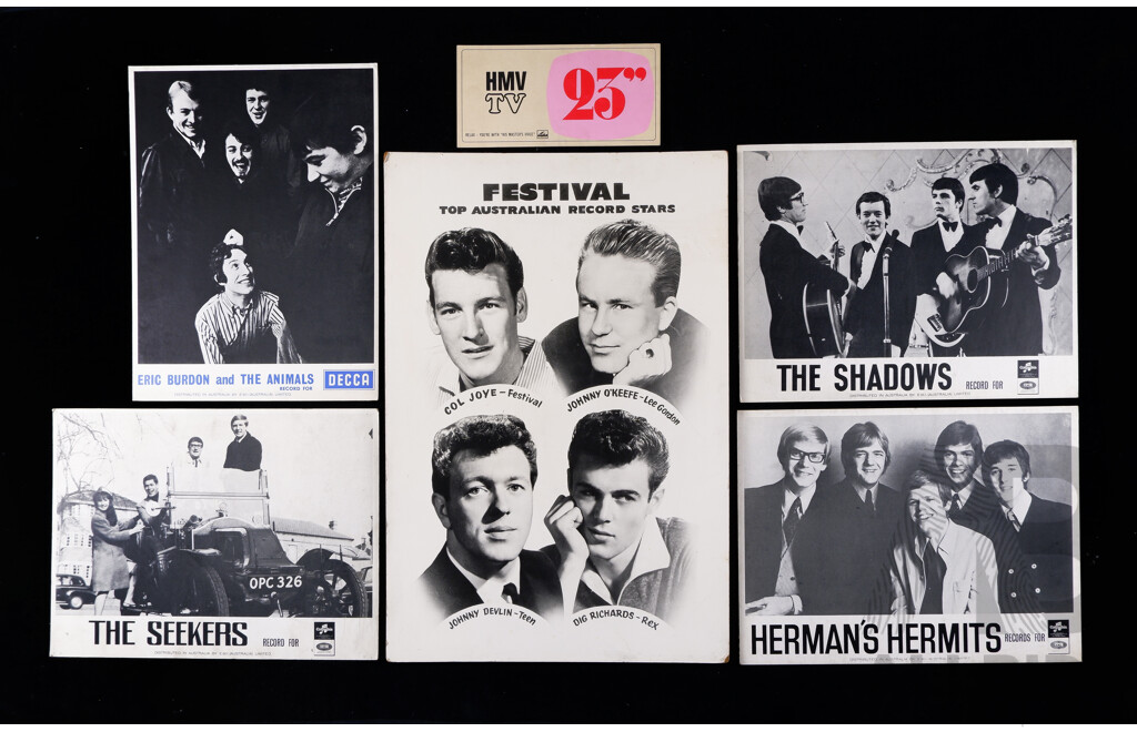 Selection of Vintage Music Promotional Posters Featuring - Eric Burdon and the Animals; the Shadows; Herman's Hermits; the Seekers; and Festival Top Australian Record Stars...