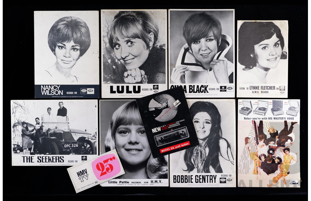 Selection of Vintage Music Promotional Posters Featuring - Bobbie Gentry; Lulu; the Seekers; and More, All Circa 1950s, Ink on Card and Paper, 50 X 40 Cm (largest) (10)