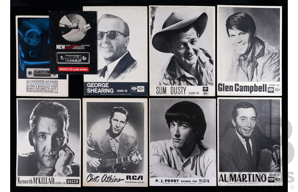 Selection of Vintage Music Promotional Posters Featuring - Slim Dusty; Glenn Campbell & More, All c1950s, Ink on Cardboard, 50 x 39 cm (largest) (9)