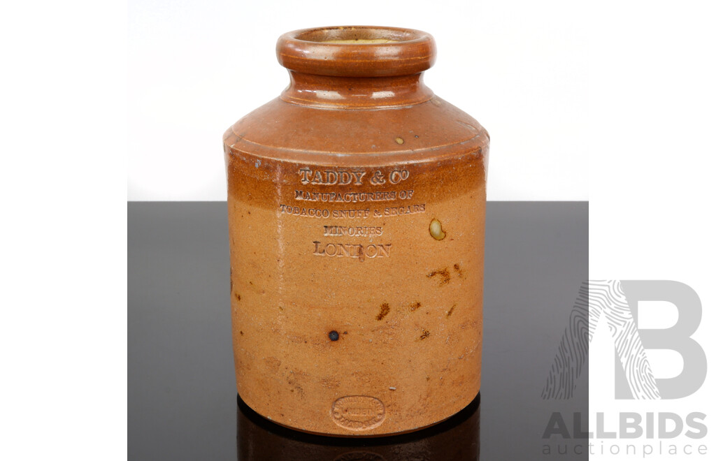 Antique Doulton Lambeth Stoneware Jar for Taddy & Co, Manufactures of Tobacco, Snuff and Segars, London