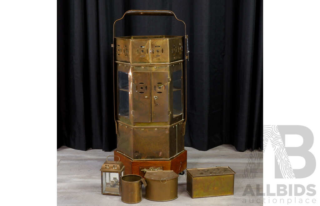 Vintage Brass Hexagonal Noodle Cart with Accessories