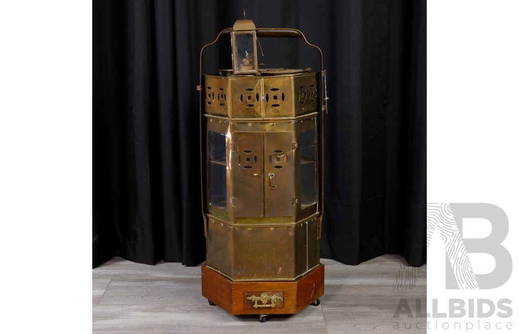 Vintage Brass Hexagonal Noodle Cart with Accessories