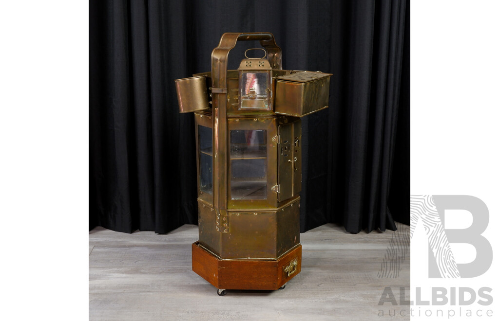 Vintage Brass Hexagonal Noodle Cart with Accessories