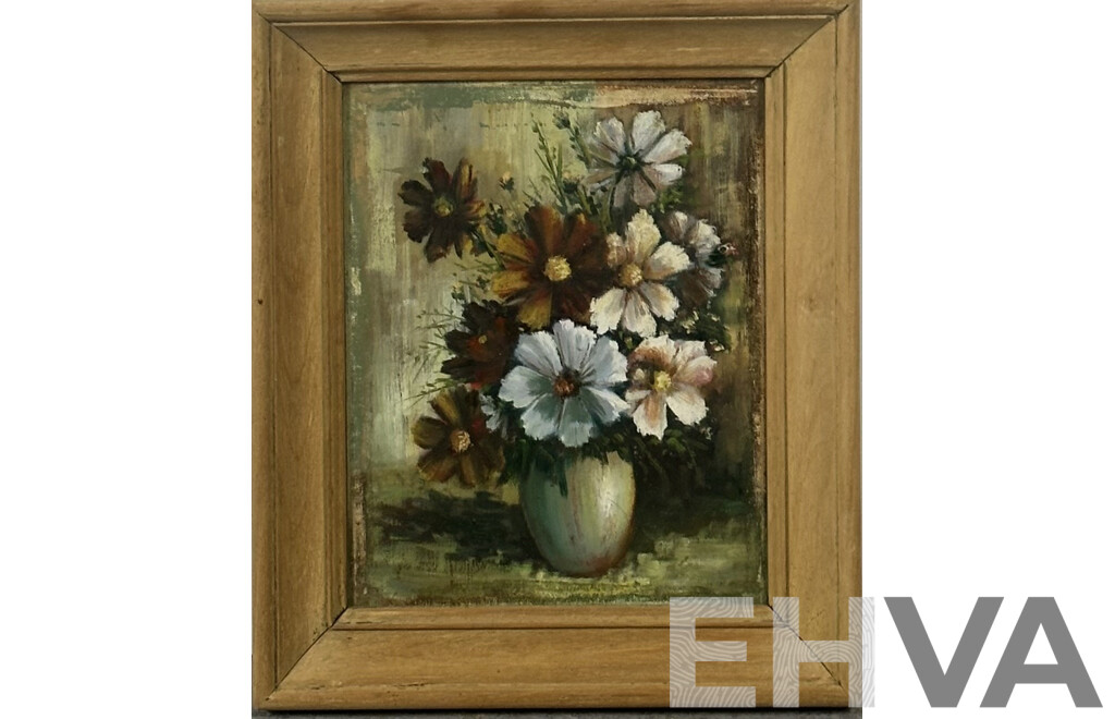 Artist Unknown, Vintage Vase of Flowers Still Life, Oil on Canvas Board, 32.5 X 27.5 cm (frame)