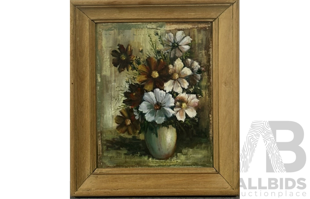 Artist Unknown, Vintage Vase of Flowers Still Life, Oil on Canvas Board, 32.5 X 27.5 cm (frame)