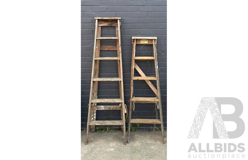 Pair of Vintrage Timber a Frame Ladders