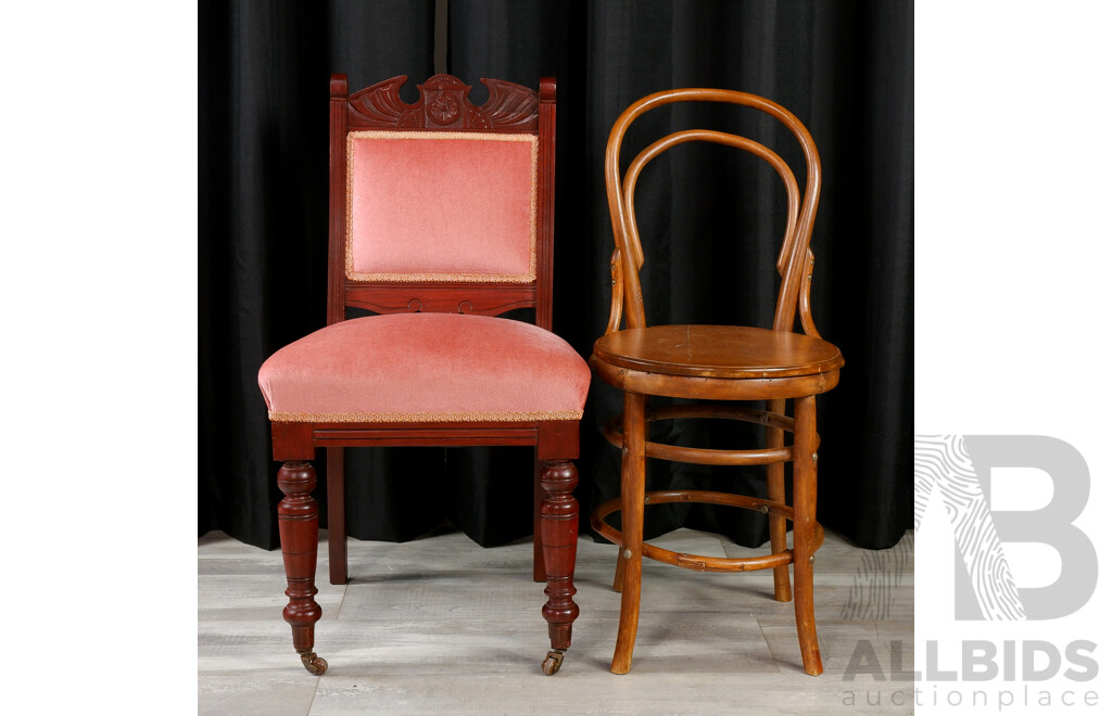 Edwardian Upholstered Parlour Chair and Bentwood Example