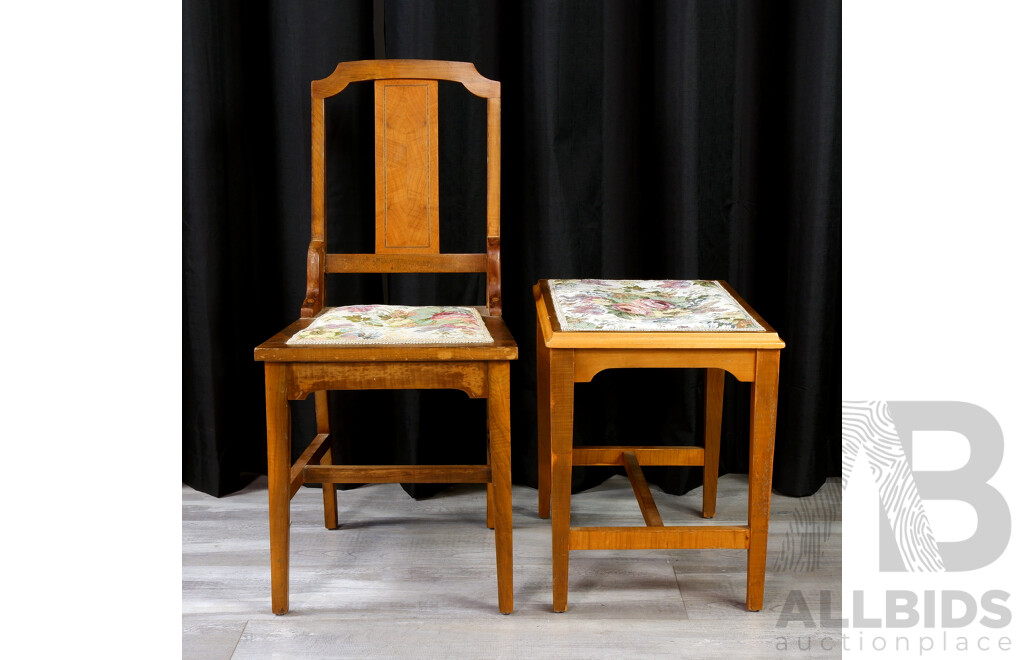 Art Deco Dining Chair with Matched Dresser Stool