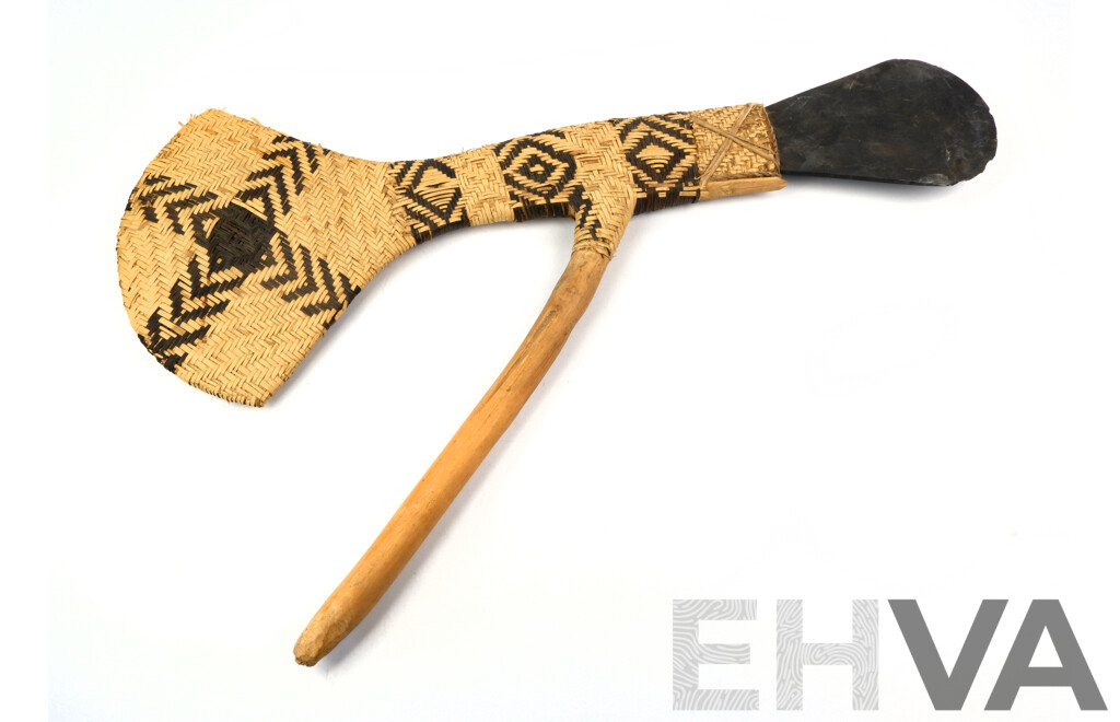 Vintage PNG Highlands Ceremonial Axe with Stone Head