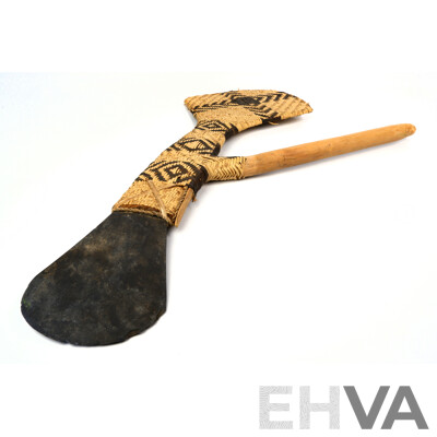 Vintage PNG Highlands Ceremonial Axe with Stone Head