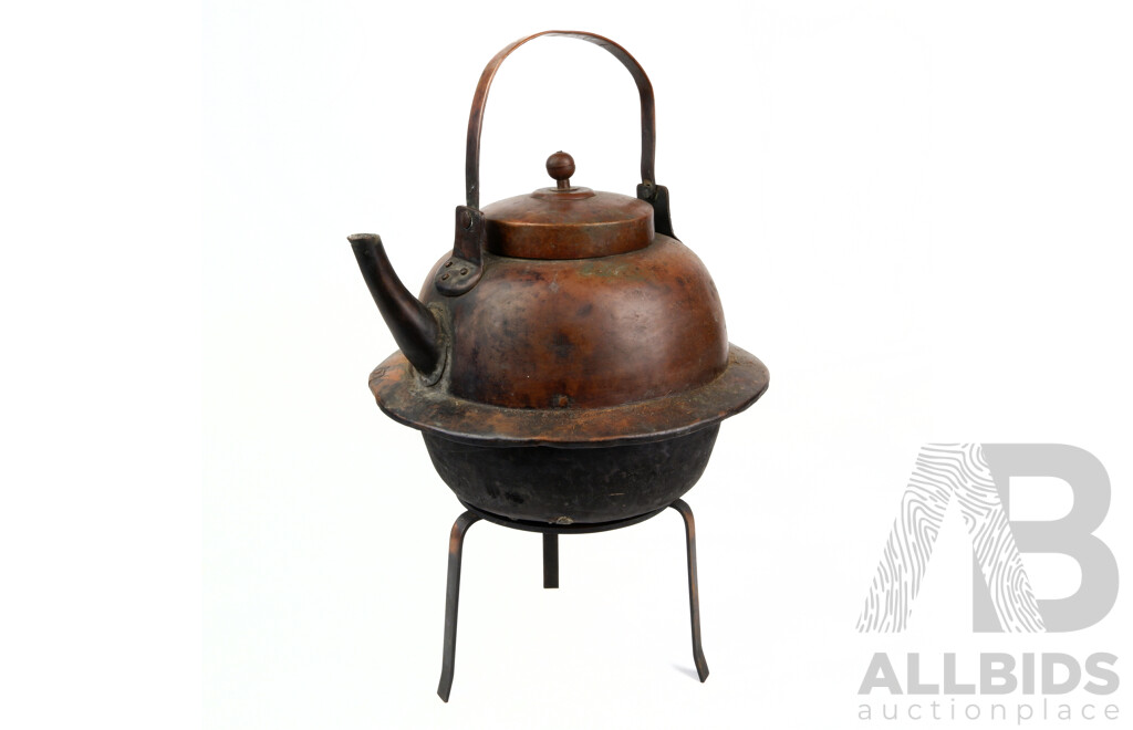 Antique Japanese Copper Kettle on Stand