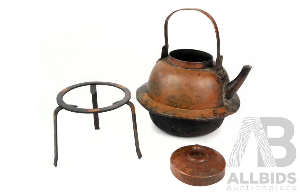 Antique Japanese Copper Kettle on Stand