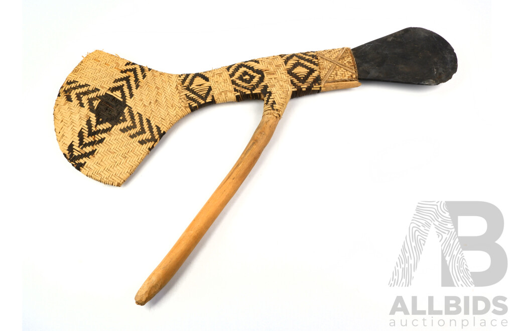 Vintage PNG Highlands Ceremonial Axe with Stone Head