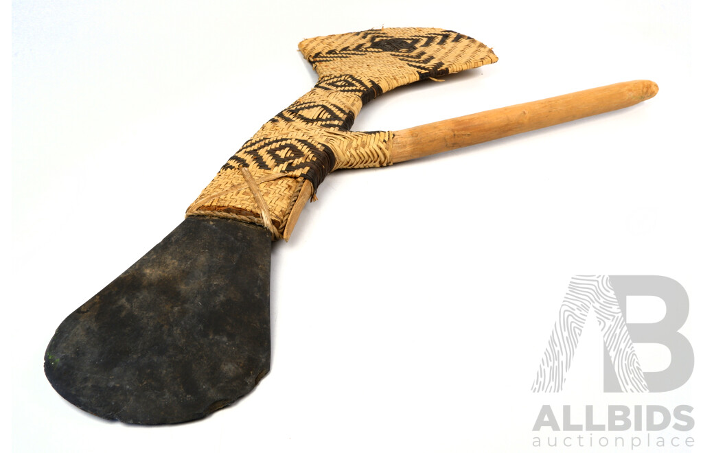 Vintage PNG Highlands Ceremonial Axe with Stone Head