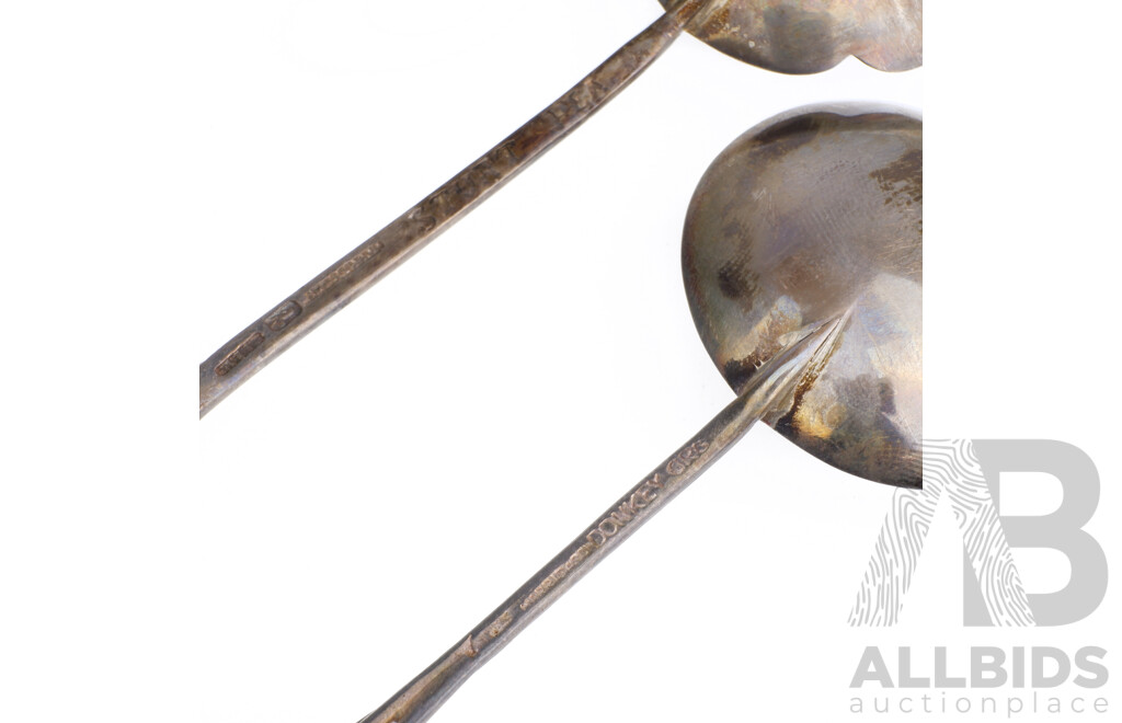 Set Two West Australian Sterling Silver Teaspoons with Native Flower Finials by Harris & Sons Comprising Sturt Pea & Donkey Orchid, in Original Case