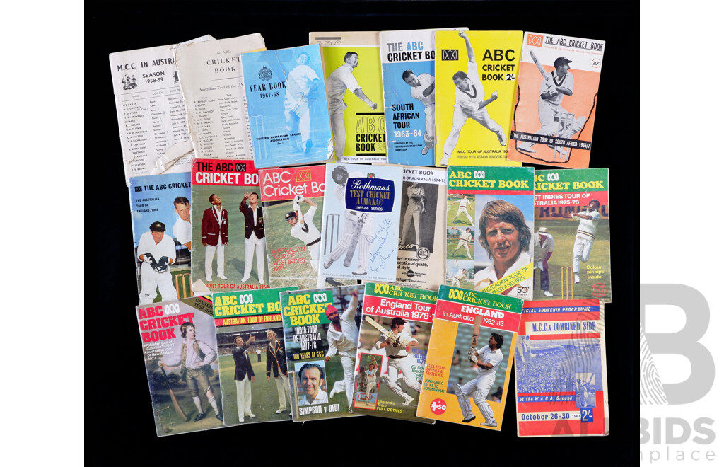 Collection 17 Vintage ABC Cricket Books, 1958 & 59, 1982 & 3 Along with Three Other 1960s Cricket Books