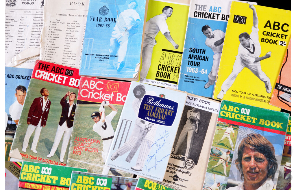 Collection 17 Vintage ABC Cricket Books, 1958 & 59, 1982 & 3 Along with Three Other 1960s Cricket Books