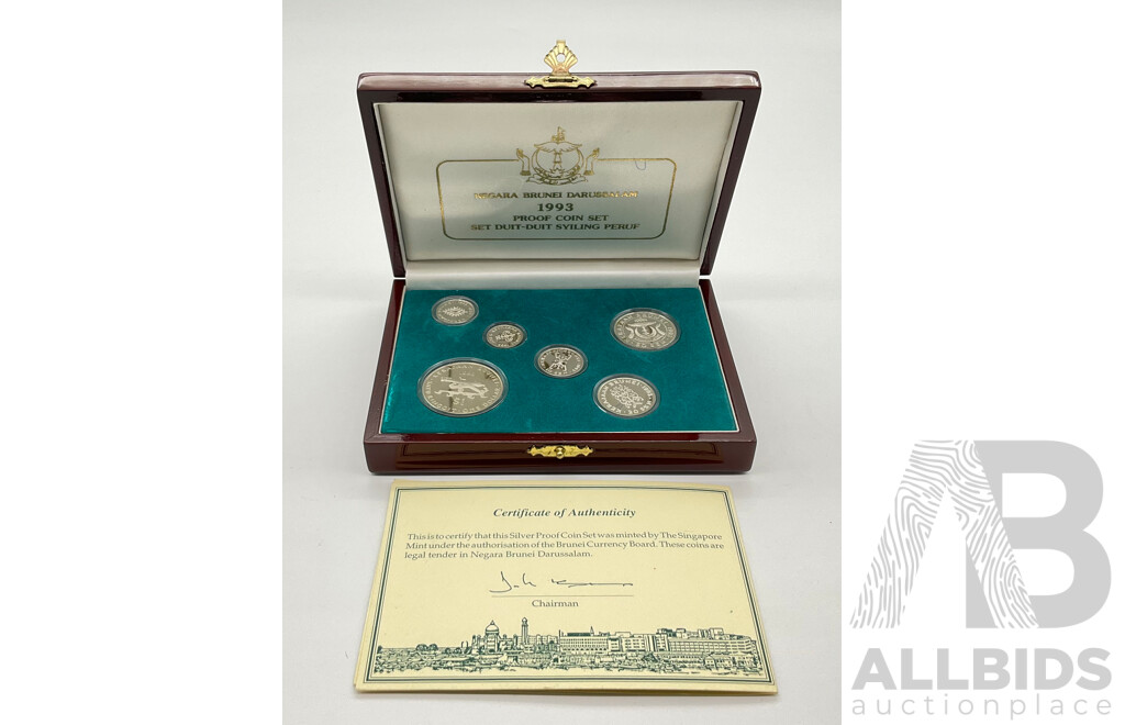 Brunei Singapore Mint 1993 Silver Proof Six Coin Set - 0190 of 2000