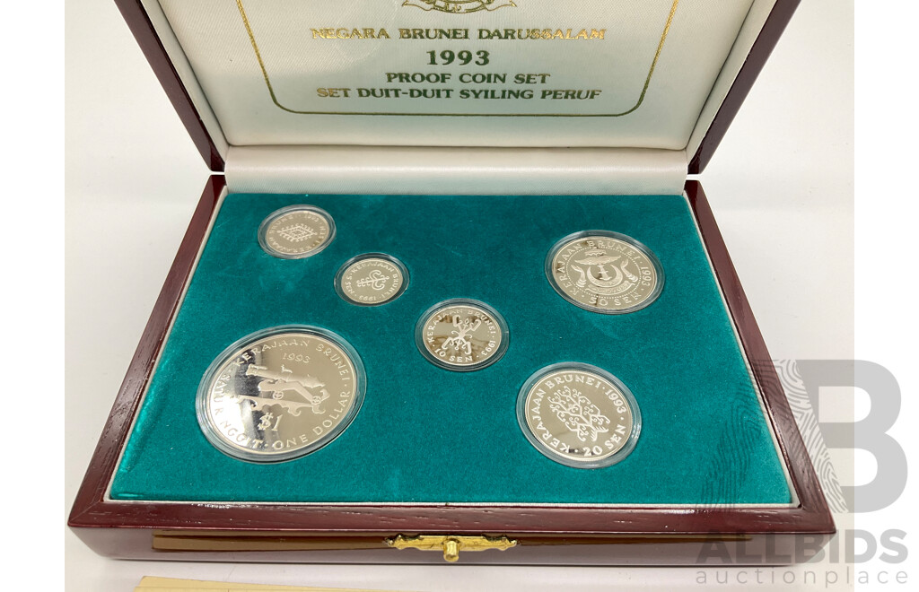 Brunei Singapore Mint 1993 Silver Proof Six Coin Set - 0190 of 2000