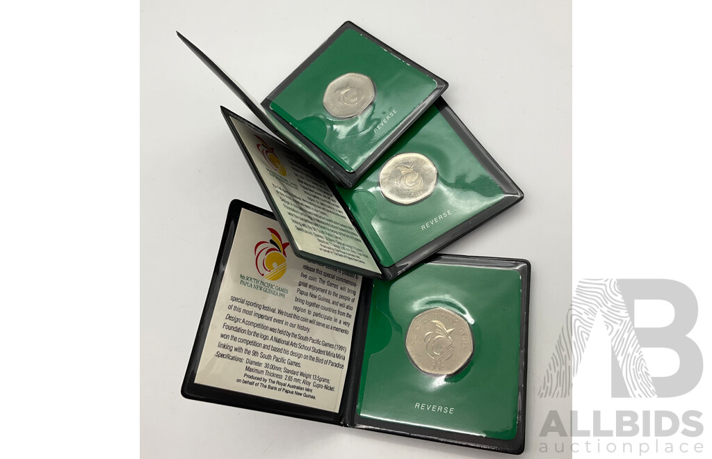 Three RAM Papua New Guinea 1991 Commemorative Coins - South Pacific Games