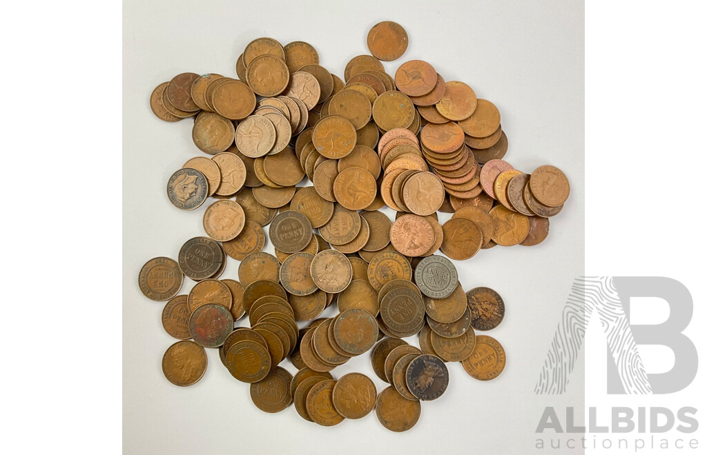 Collection of Australian Pennies Including Examples From 1911 KGV to 1964 QE2, Approximately 184 Coins