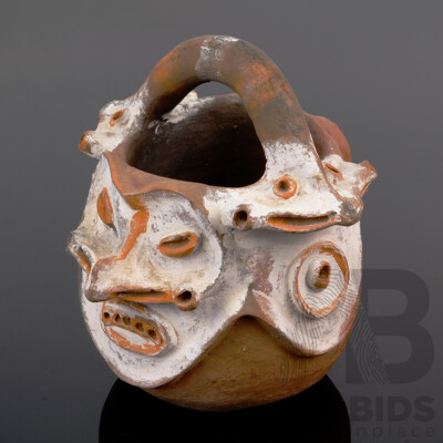 VIntage PNG Sepik River Pottery, with Faces and Polychrome Decoration