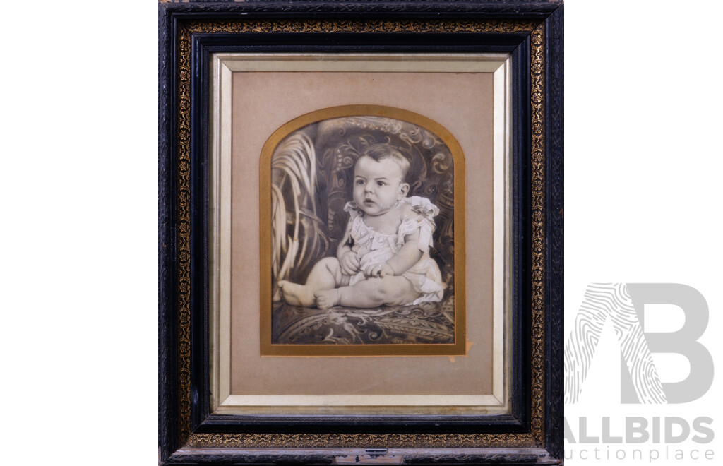 Vintage Daguerreotype, (c1840-1850s), Portrait of a Baby, 60.5 x 52.5 cm (frame)