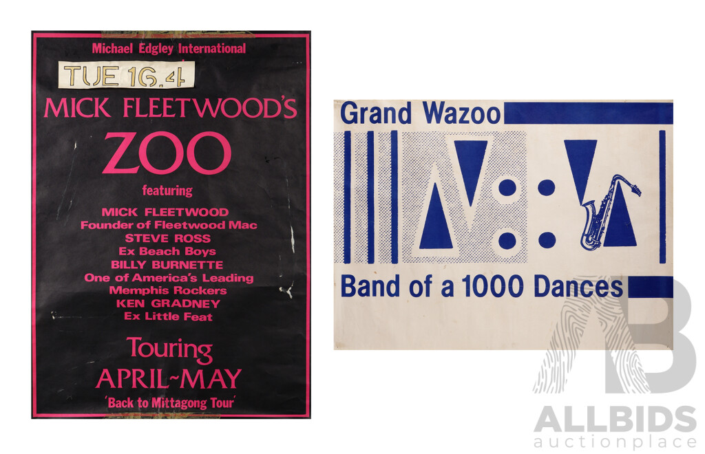 Pair of Vintage Band Posters - Grand Wazoo - Band of a 1000 Dances Album Poster and Mick Fleetwood's Zoo Touring Poster, Ink on Paper, 94 x 68 cm (largest) (2)