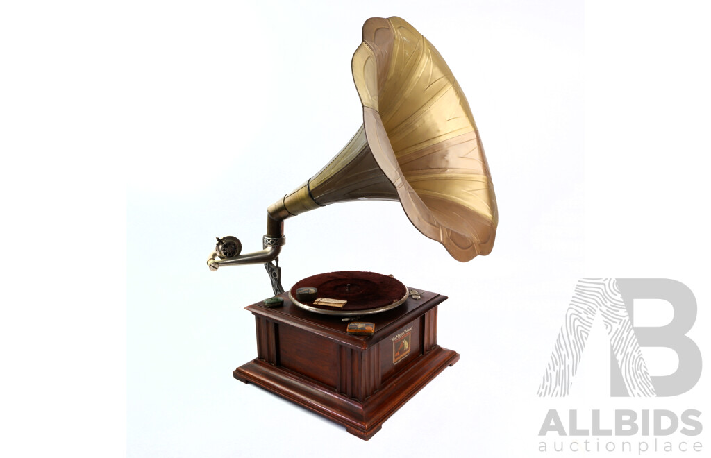 His Masters Voice Vintage Gramophone with Wind Handle, Spare Needles and Records