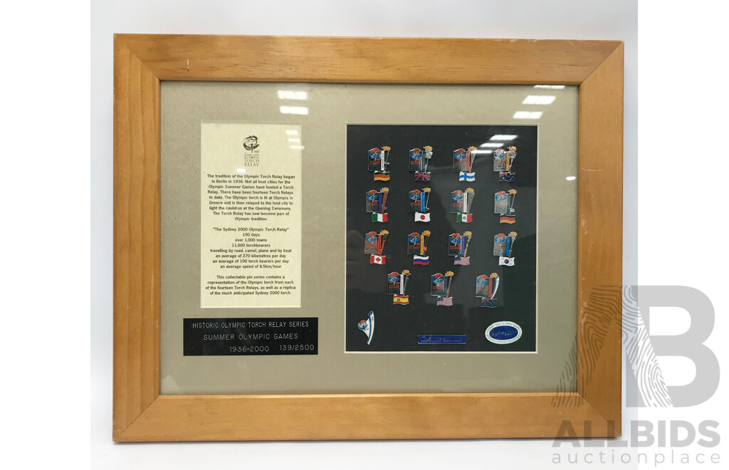 Framed Official Sydney 2000 Summer Olympics Torch Relay Pin Set