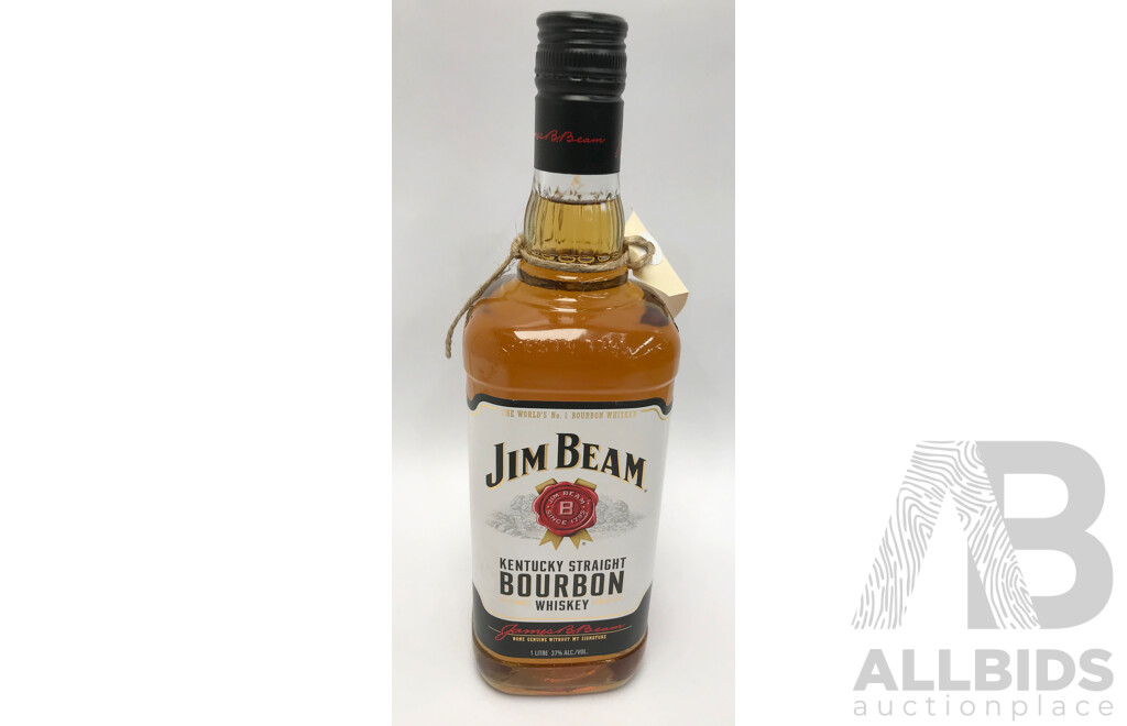 1 Litre Bottle of Jim Beam Kentucky Straight Bourbon Whiskey