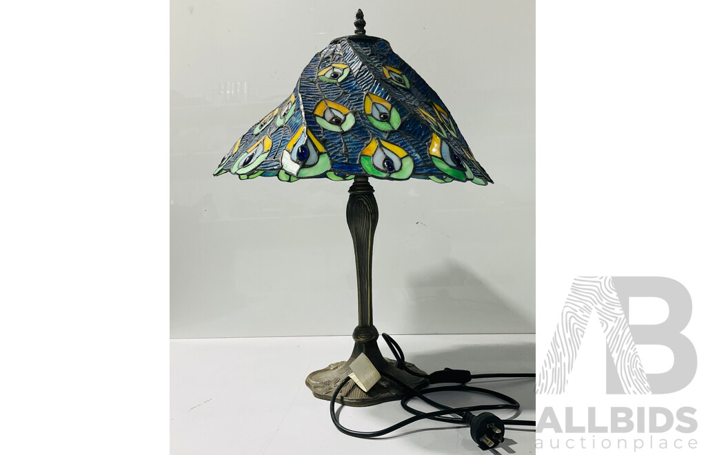 Reproduction Stained Glass Lamp with Composite Stand