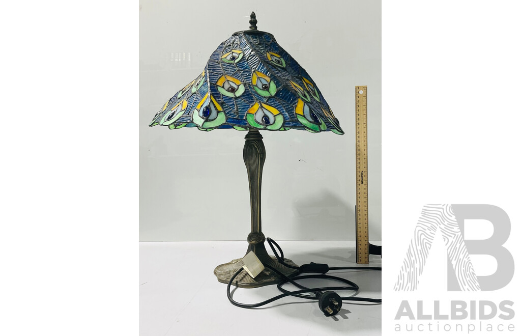 Reproduction Stained Glass Lamp with Composite Stand