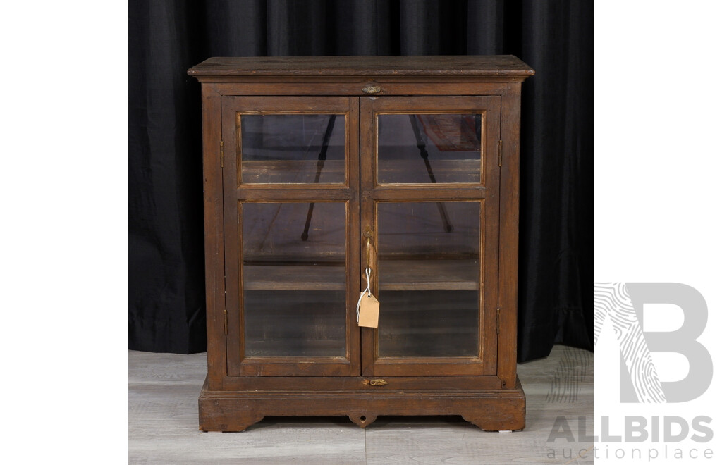 Small Indian Hardwood Rustic Glass Front Display Cabinet