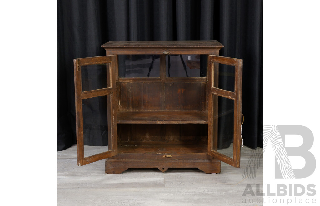 Small Indian Hardwood Rustic Glass Front Display Cabinet