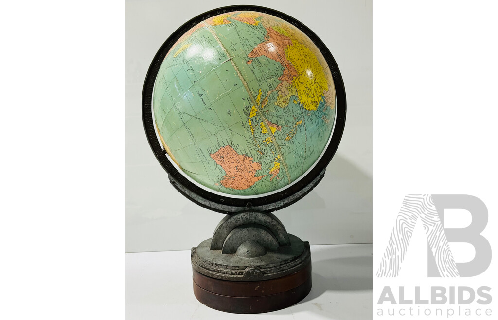 Vintage Globe with Wood and Metal Base