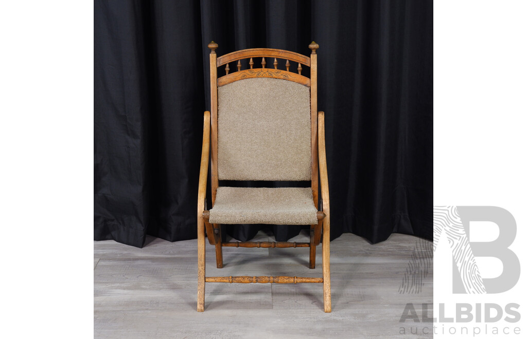 Vintage Teak Folding Chair with Later Upholstery