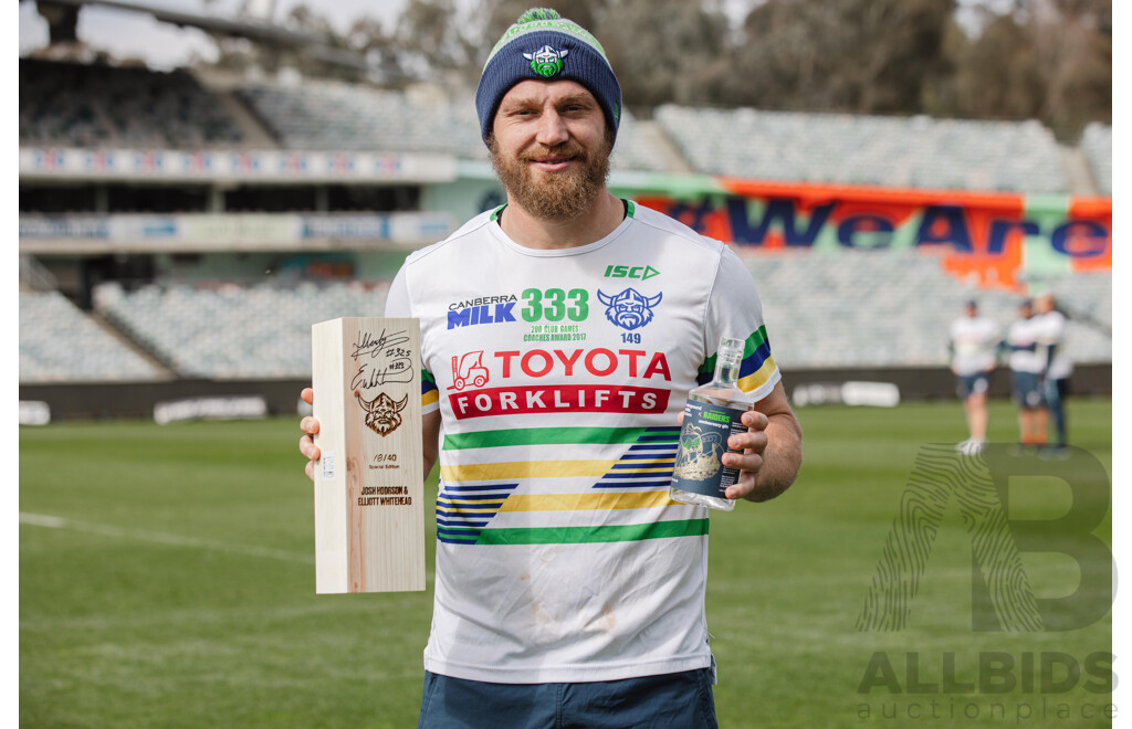 The Josh Hodgson #325 and Elliott Whitehead #333 Personally Signed Underground Spirits 40th Anniversary Gin - Special Edition 18/40 and a Personally Signed Elliott Whitehead Run-Out Tee