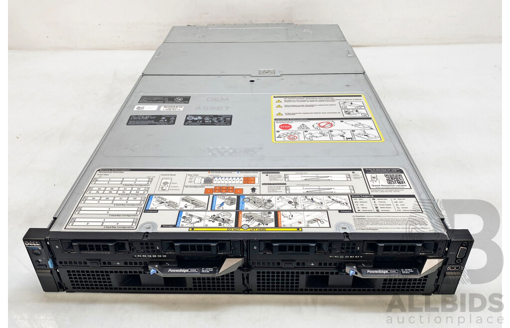 Dell PowerEdge FX2s 4-Slot Blade Chassis W/ 2x PowerEdge FC640 Dual Intel Xeon GOLD (5115) 2.40GHz-3.20GHz 10-Core CPU Server & 32GB DDR4