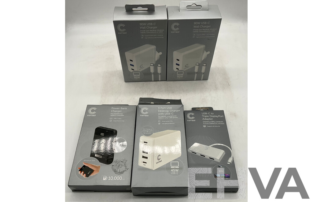 COMSOL 90W USB-C Wall Charger 2x, Power Bank Charger, 4 Port USB Desktop Charger with USB-C & USB-C to Triple Display Port Adapter - ORP $269.99