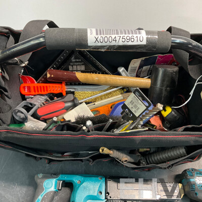 MAKITA DHP485 Brushless Hammer Driver Drill & DFR450X Mobile Autofeed Screwdriver & Assorted of Tools with Carry Bag