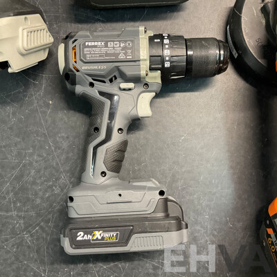 ToolPRO 18V Brushless 180mm Polisher Skin X2, Ryobi Drill, AEG Angle Grinder, FERREX Pro Drill