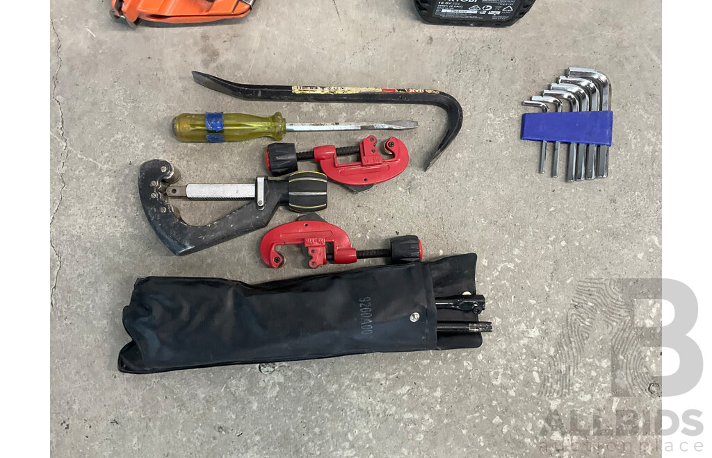 Paslode Nailer, Ryobi Drill and Assorted Hardware Tools