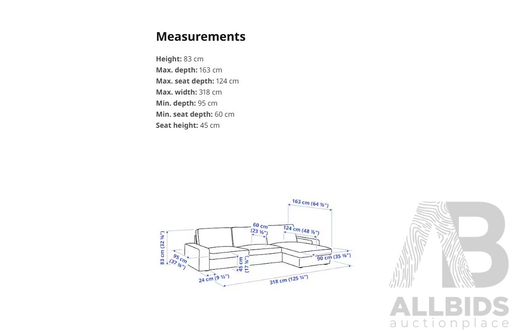 IKEA Kivik LH Three Seater Sofa with Chaise